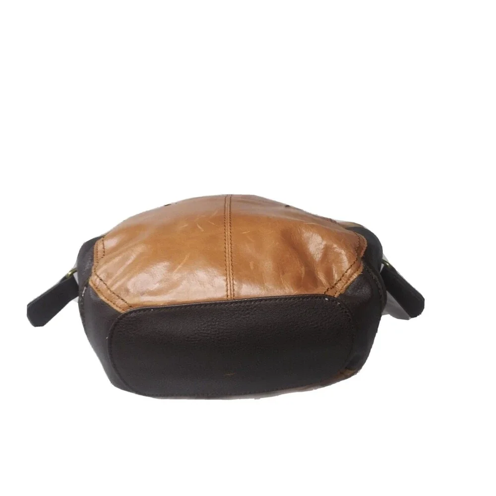 The Sak Kendra Glazed Leather Handbag Brown Satchel Shoulder Tote Purse.